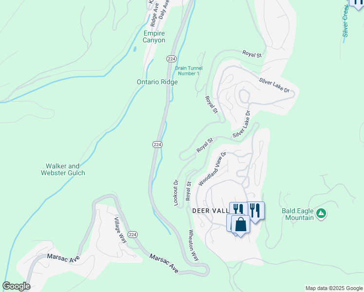map of restaurants, bars, coffee shops, grocery stores, and more near 5925 Royal Street in Park City