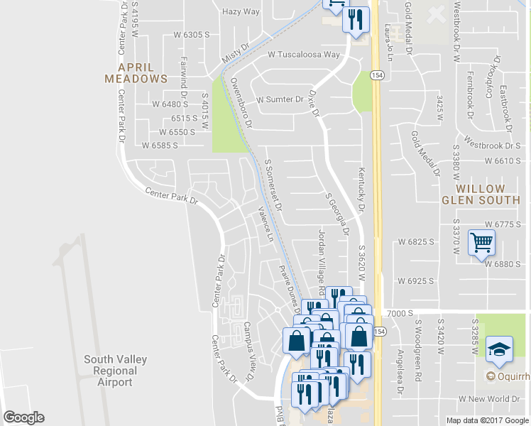 map of restaurants, bars, coffee shops, grocery stores, and more near 6755 Valence Lane in West Jordan