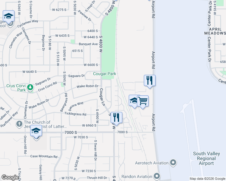 map of restaurants, bars, coffee shops, grocery stores, and more near 4787 West Udine Court in West Jordan