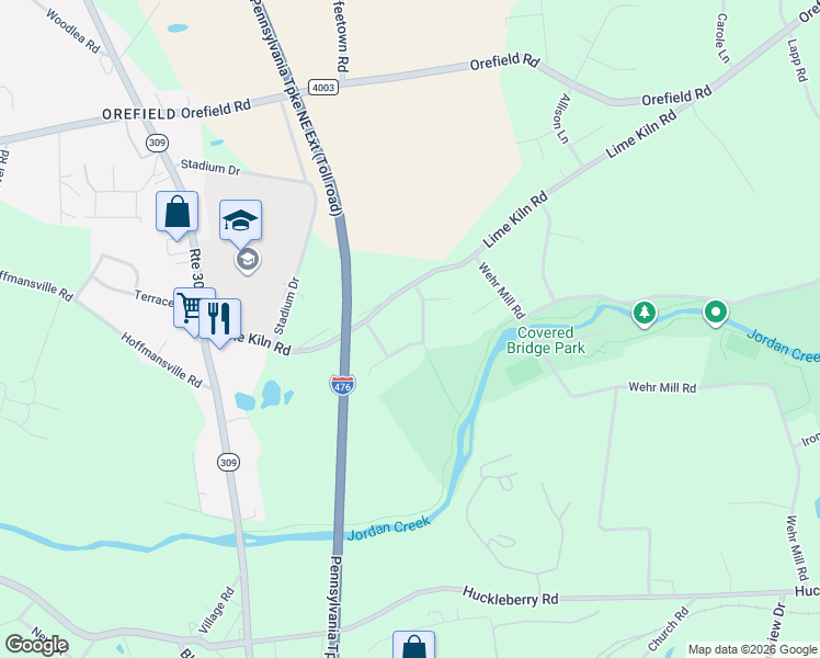 map of restaurants, bars, coffee shops, grocery stores, and more near 4360 Lime Kiln Road in Lehigh County