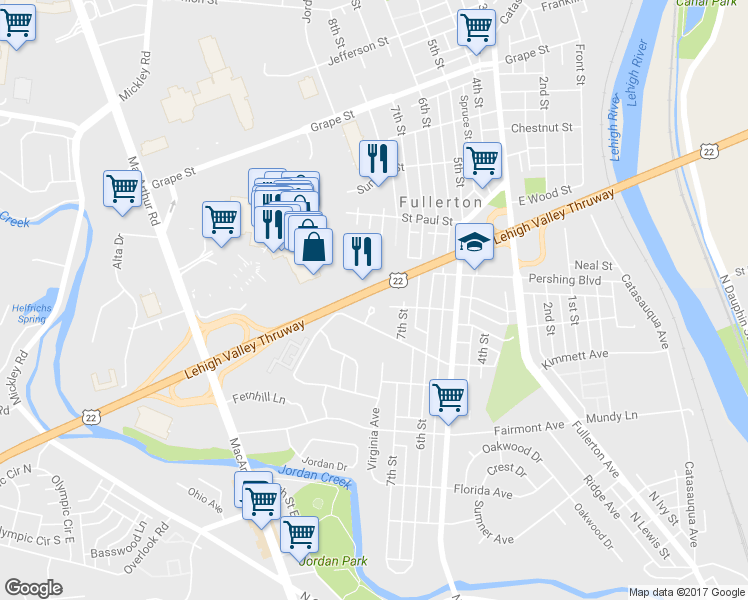 map of restaurants, bars, coffee shops, grocery stores, and more near 873 Maryland Court in Whitehall