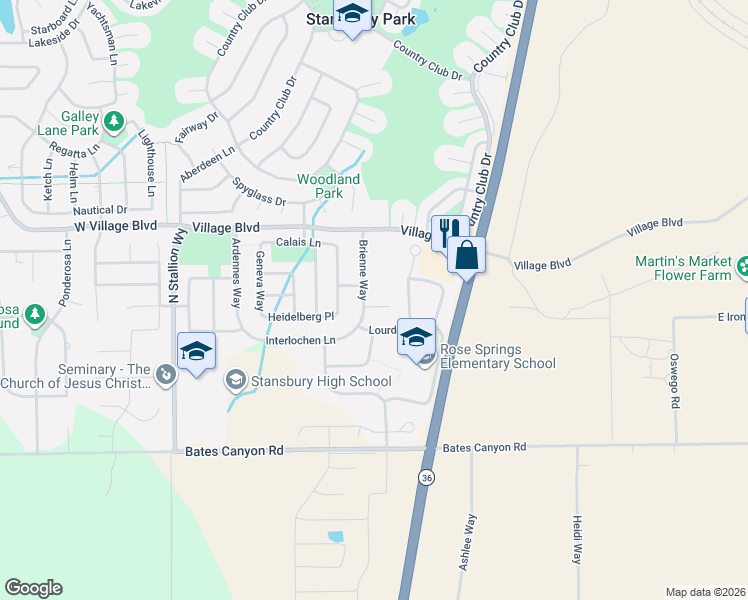 map of restaurants, bars, coffee shops, grocery stores, and more near 369 Culross Circle in Stansbury Park