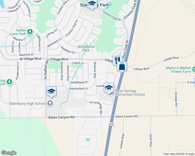 map of restaurants, bars, coffee shops, grocery stores, and more near 5483 Brienne Way in Stansbury Park