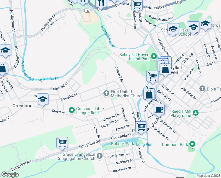 map of restaurants, bars, coffee shops, grocery stores, and more near 425 Orchard Avenue in Schuylkill Haven