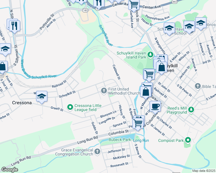 map of restaurants, bars, coffee shops, grocery stores, and more near 425 Orchard Avenue in Schuylkill Haven