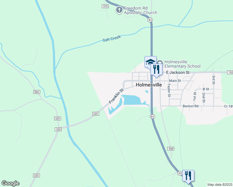 map of restaurants, bars, coffee shops, grocery stores, and more near 204 Franklin Street in Holmesville