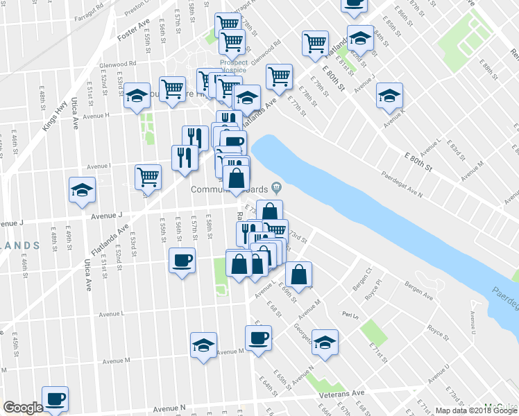 map of restaurants, bars, coffee shops, grocery stores, and more near 1072 Bergen Avenue in Brooklyn