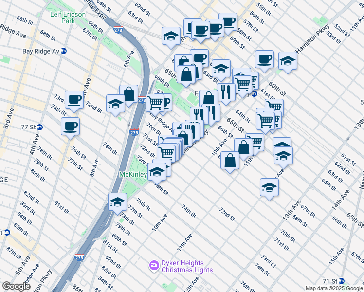map of restaurants, bars, coffee shops, grocery stores, and more near 882 Bay Ridge Avenue in Brooklyn