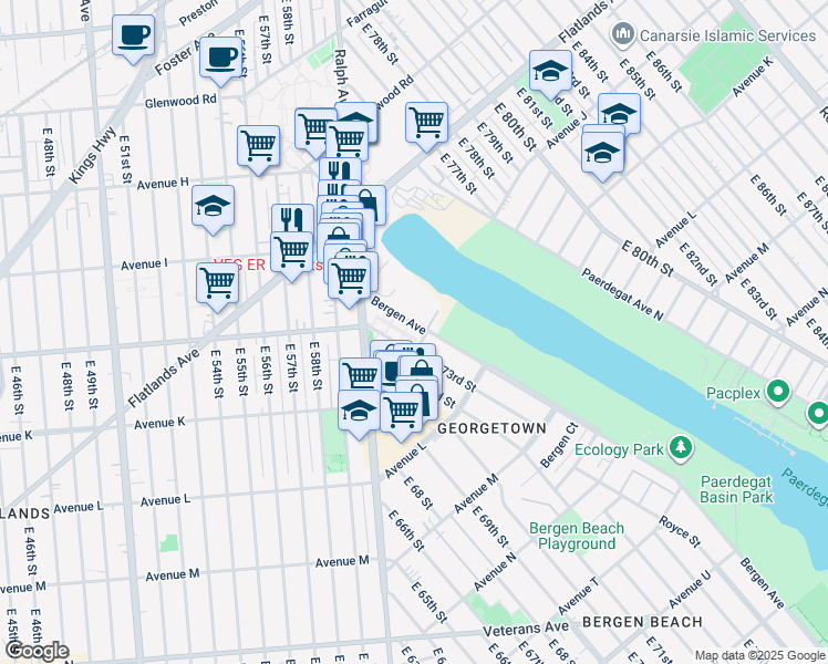 map of restaurants, bars, coffee shops, grocery stores, and more near 1092 Bergen Avenue in Brooklyn