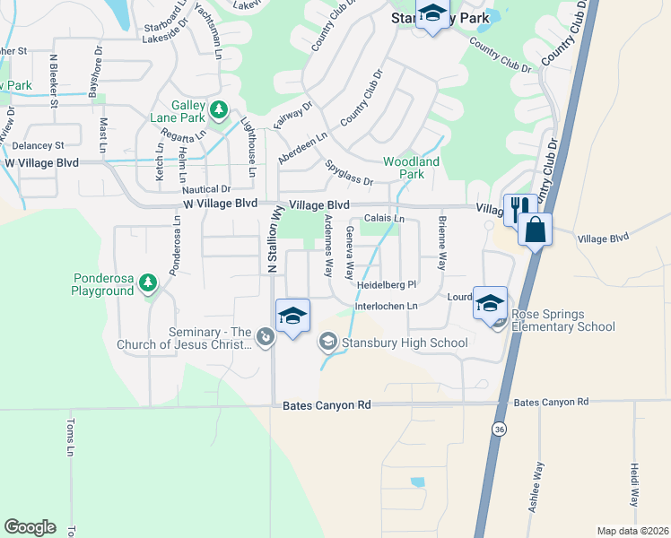 map of restaurants, bars, coffee shops, grocery stores, and more near 5472 Ardennes Way in Stansbury Park