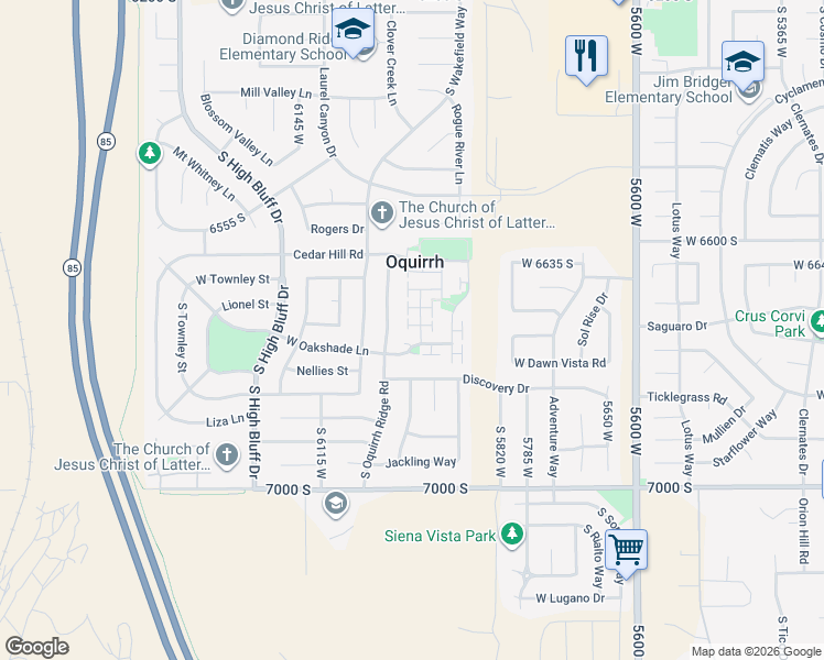 map of restaurants, bars, coffee shops, grocery stores, and more near 5963 Firenze Place in West Jordan