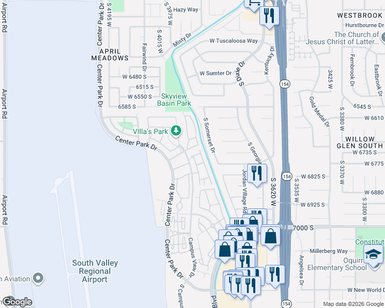 map of restaurants, bars, coffee shops, grocery stores, and more near 3902 Lorient Avenue in West Jordan