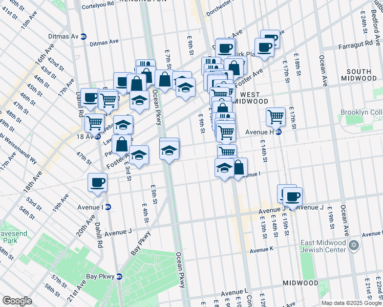 map of restaurants, bars, coffee shops, grocery stores, and more near 840 East 8th Street in Brooklyn