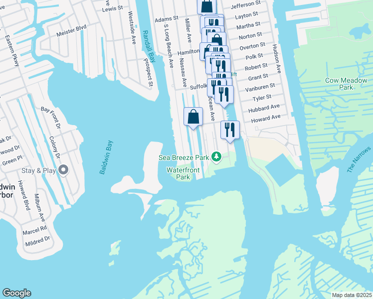 map of restaurants, bars, coffee shops, grocery stores, and more near 925 South Long Beach Avenue in Freeport