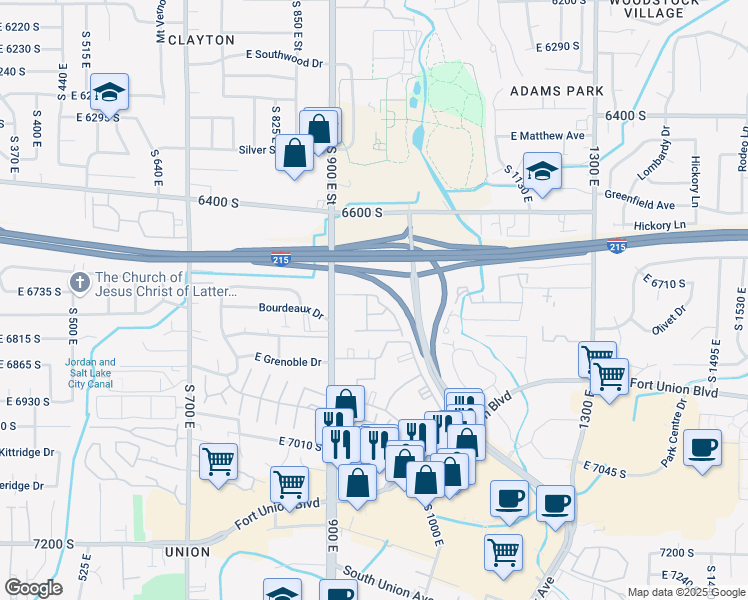 map of restaurants, bars, coffee shops, grocery stores, and more near 960 East 6740 South in Midvale