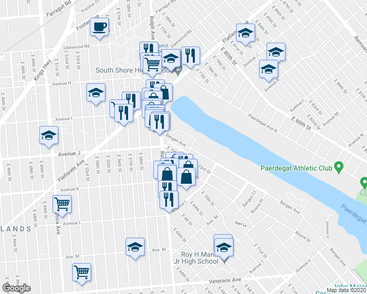 map of restaurants, bars, coffee shops, grocery stores, and more near 1072 Bergen Avenue in Brooklyn