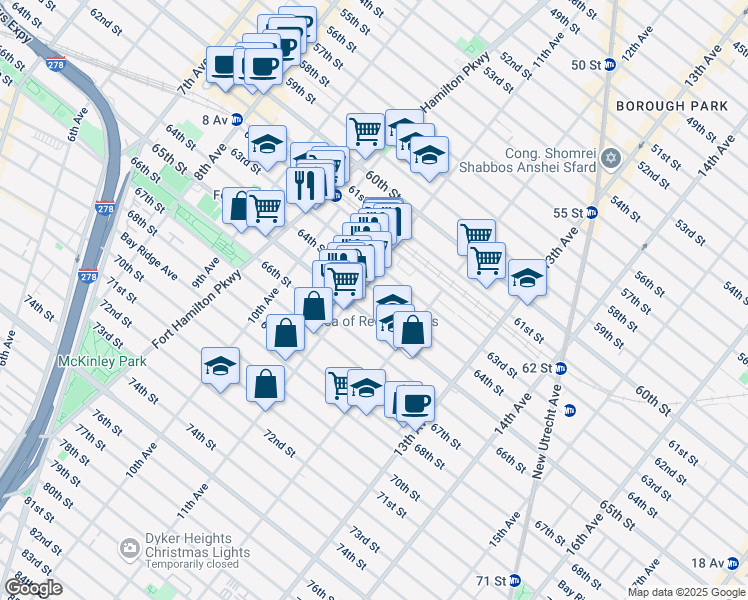 map of restaurants, bars, coffee shops, grocery stores, and more near 6413 11th Avenue in Brooklyn