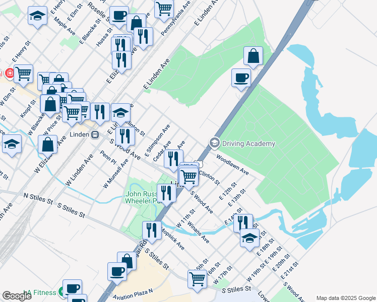 map of restaurants, bars, coffee shops, grocery stores, and more near 138 Liberty Street in Linden