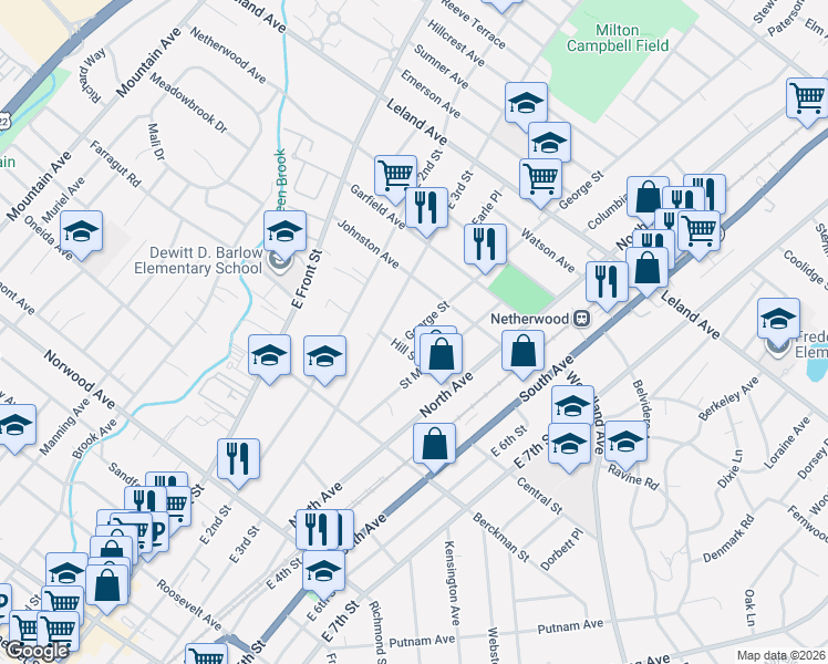 map of restaurants, bars, coffee shops, grocery stores, and more near 810 East 3rd Street in Plainfield