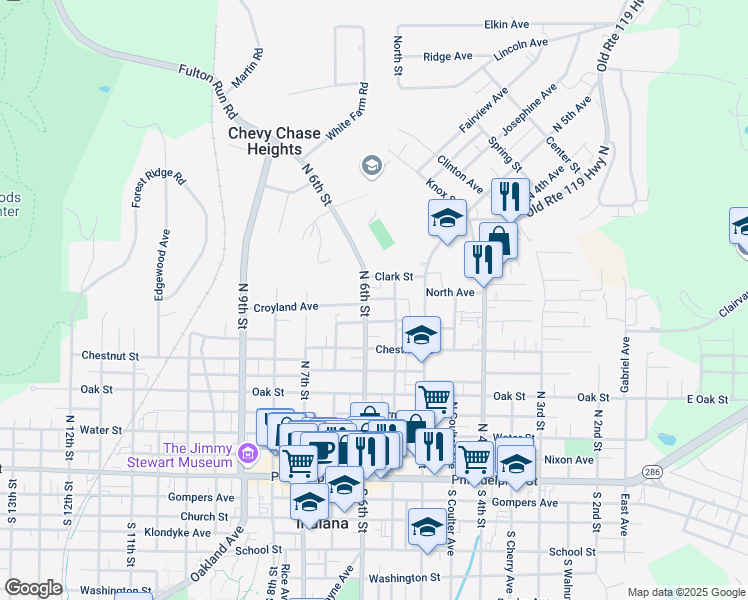 map of restaurants, bars, coffee shops, grocery stores, and more near 357 North 6th Street in Indiana