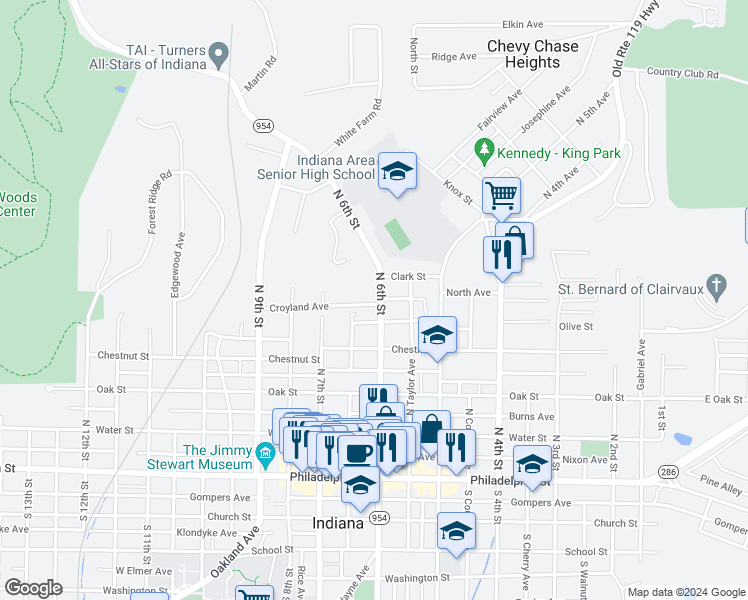 map of restaurants, bars, coffee shops, grocery stores, and more near 357 North 6th Street in Indiana