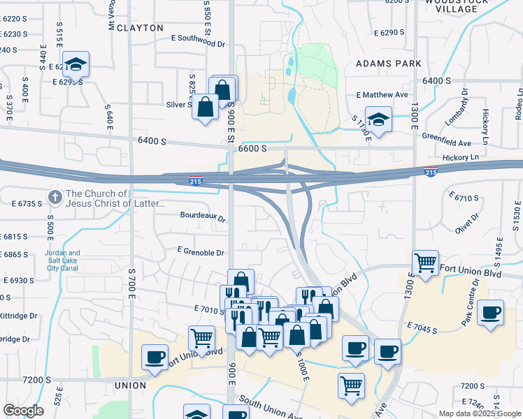 map of restaurants, bars, coffee shops, grocery stores, and more near 960 East 6740 South in Midvale