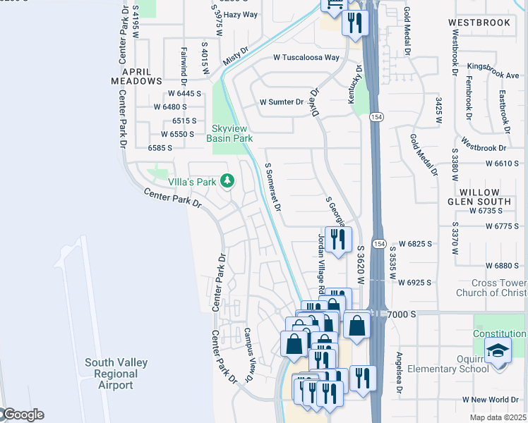 map of restaurants, bars, coffee shops, grocery stores, and more near 6749 Valence Lane in West Jordan