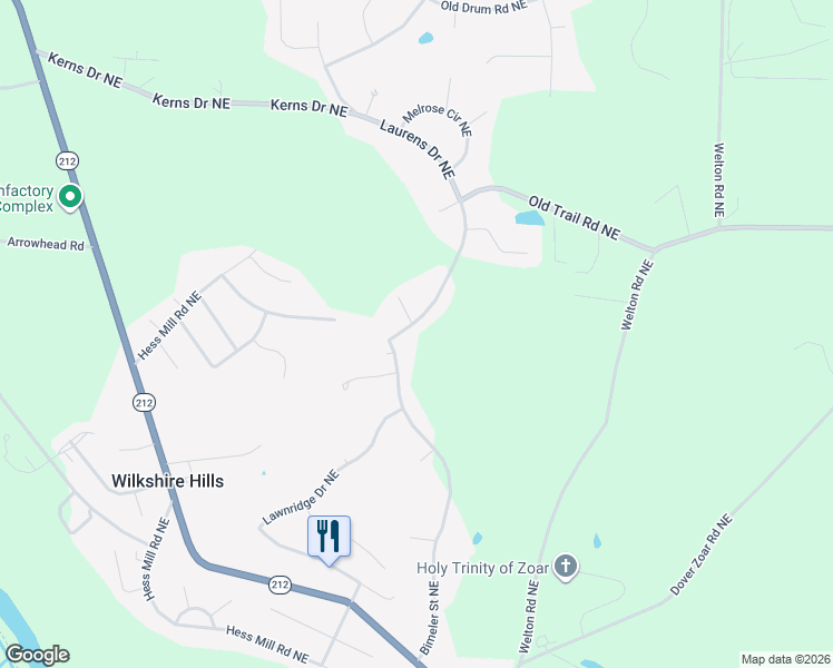 map of restaurants, bars, coffee shops, grocery stores, and more near 10147 Laurens Drive Northeast in Bolivar