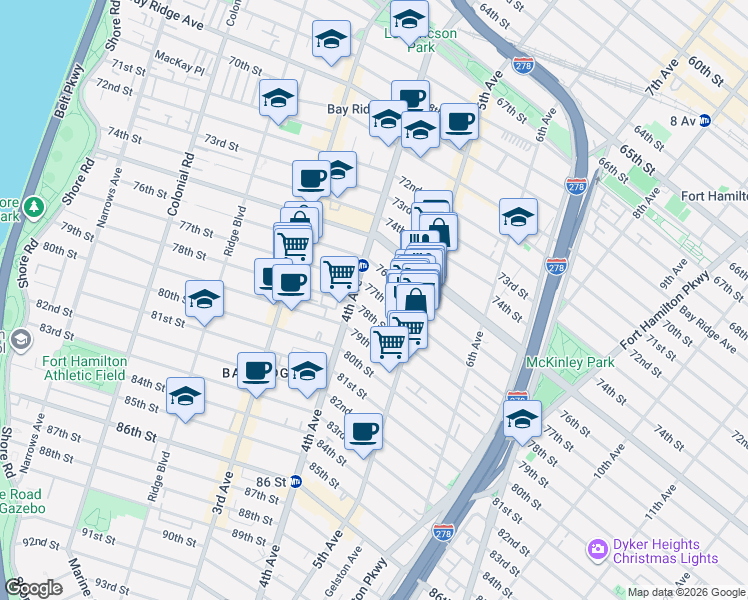 map of restaurants, bars, coffee shops, grocery stores, and more near in Brooklyn