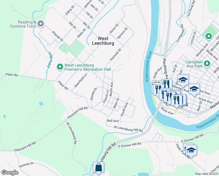 map of restaurants, bars, coffee shops, grocery stores, and more near 1522 North Avenue in Leechburg