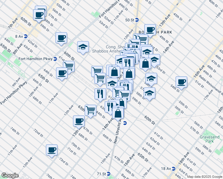 map of restaurants, bars, coffee shops, grocery stores, and more near 60th Street in Brooklyn