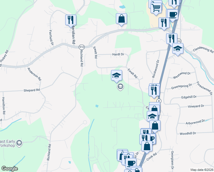 map of restaurants, bars, coffee shops, grocery stores, and more near 4032 Ewalt Road in Gibsonia