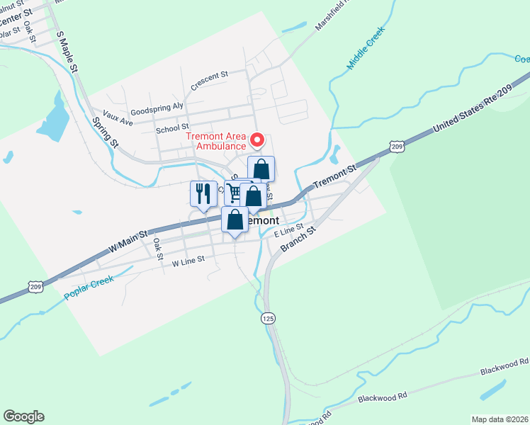 map of restaurants, bars, coffee shops, grocery stores, and more near 221 Main Street in Tremont