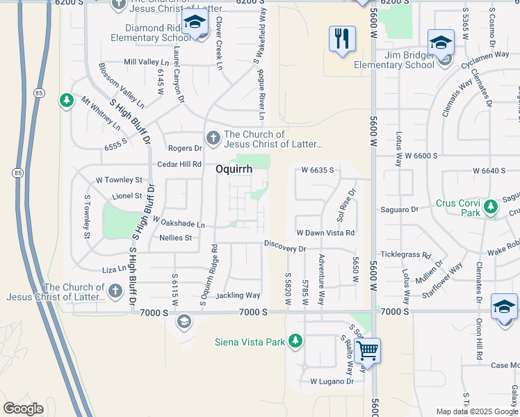 map of restaurants, bars, coffee shops, grocery stores, and more near 6722 Empress Lane in West Jordan