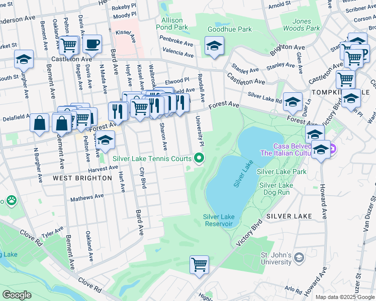 map of restaurants, bars, coffee shops, grocery stores, and more near 249 Hart Boulevard in Staten Island