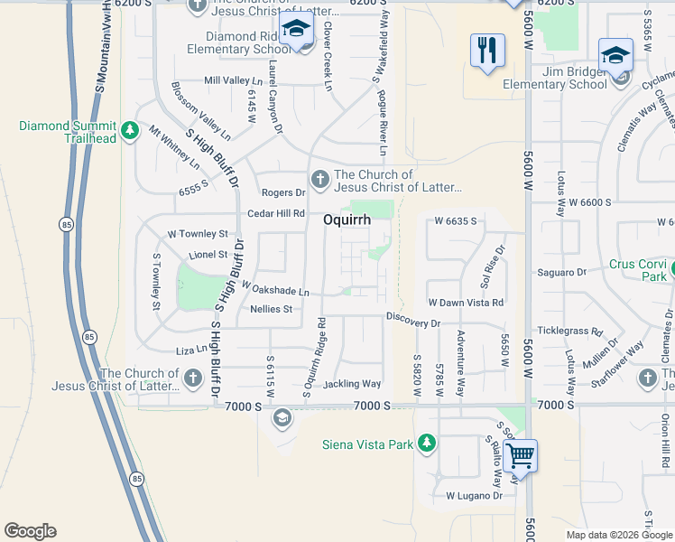 map of restaurants, bars, coffee shops, grocery stores, and more near 6734 Firenze Place in West Jordan