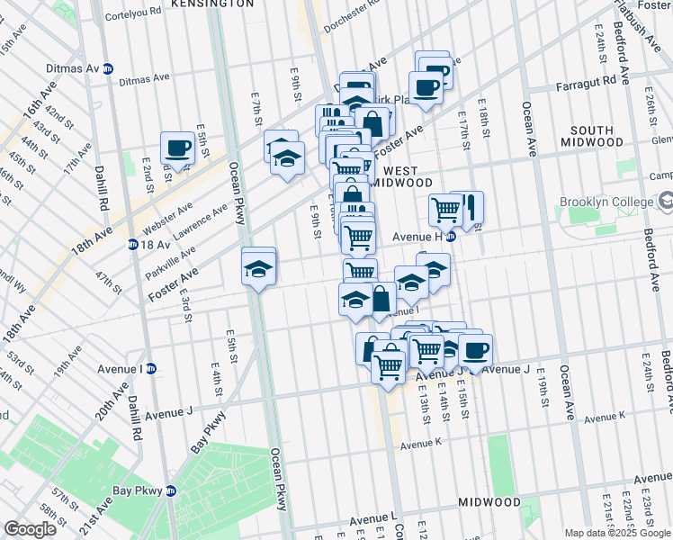 map of restaurants, bars, coffee shops, grocery stores, and more near 820 East 10th Street in Brooklyn