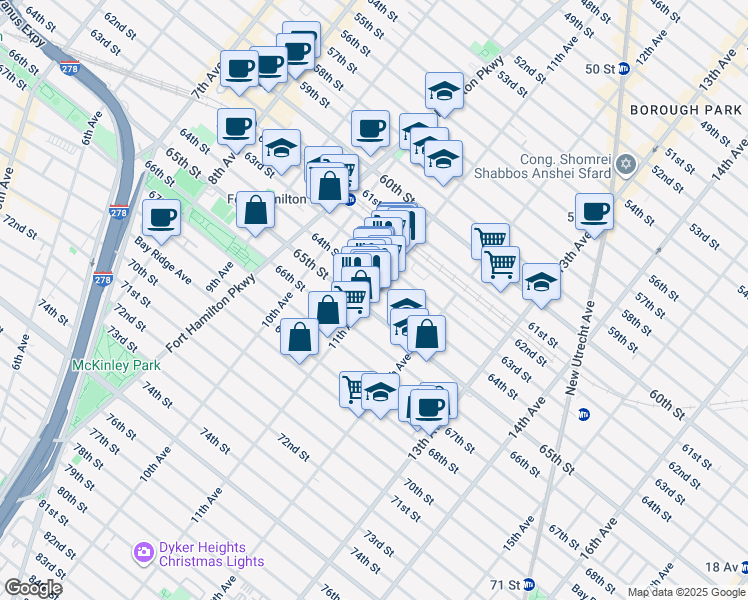 map of restaurants, bars, coffee shops, grocery stores, and more near 6413 11th Avenue in Brooklyn
