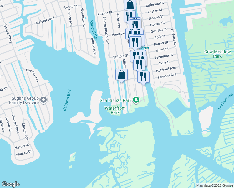 map of restaurants, bars, coffee shops, grocery stores, and more near 919 South Long Beach Avenue in Freeport
