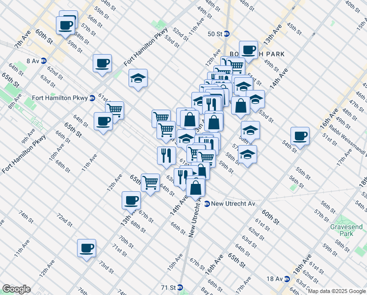 map of restaurants, bars, coffee shops, grocery stores, and more near 60th Street in Brooklyn