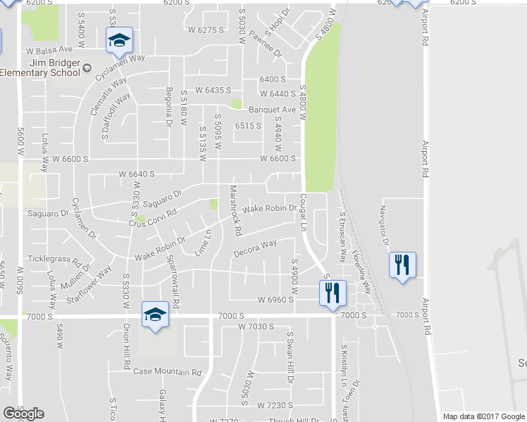 map of restaurants, bars, coffee shops, grocery stores, and more near 6734 South 4965 West in West Jordan