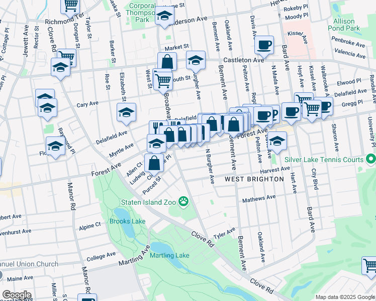 map of restaurants, bars, coffee shops, grocery stores, and more near 770 Forest Avenue in Staten Island