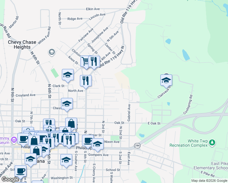 map of restaurants, bars, coffee shops, grocery stores, and more near 247 Anderson Avenue in Indiana