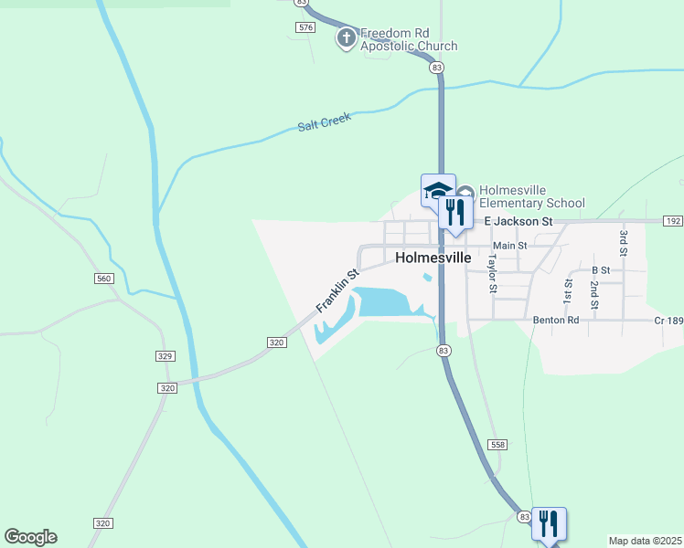 map of restaurants, bars, coffee shops, grocery stores, and more near 204 Franklin Street in Holmesville