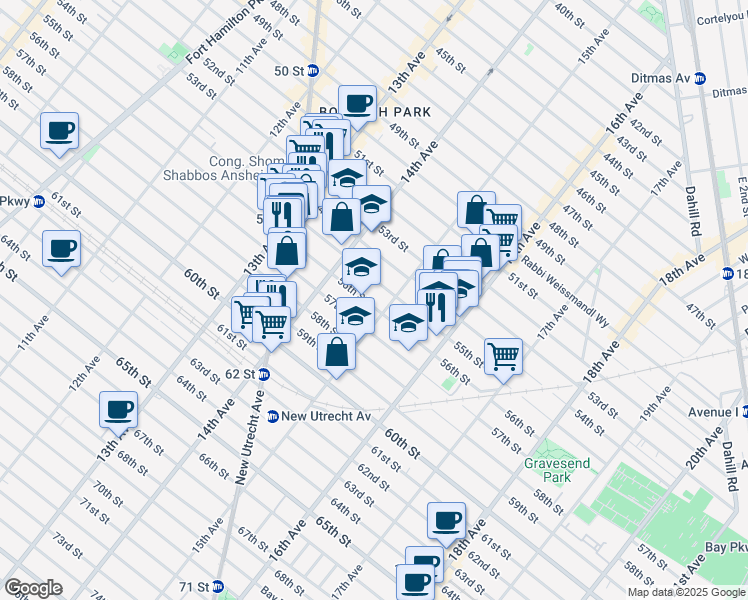 map of restaurants, bars, coffee shops, grocery stores, and more near 1471 56th Street in Brooklyn