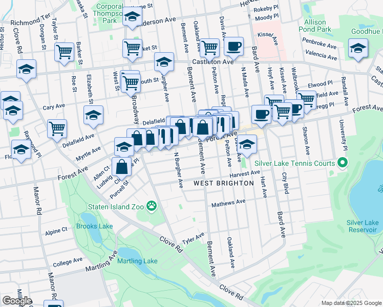 map of restaurants, bars, coffee shops, grocery stores, and more near 173 Morrison Avenue in Staten Island