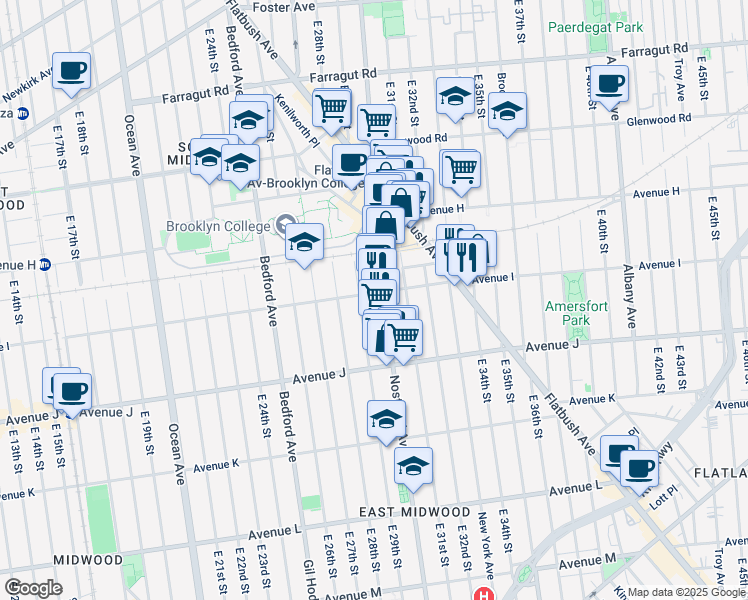 map of restaurants, bars, coffee shops, grocery stores, and more near 2281 Nostrand Avenue in Brooklyn