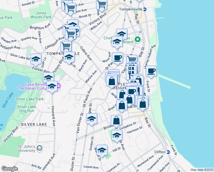 map of restaurants, bars, coffee shops, grocery stores, and more near 132 Beach Street in Staten Island