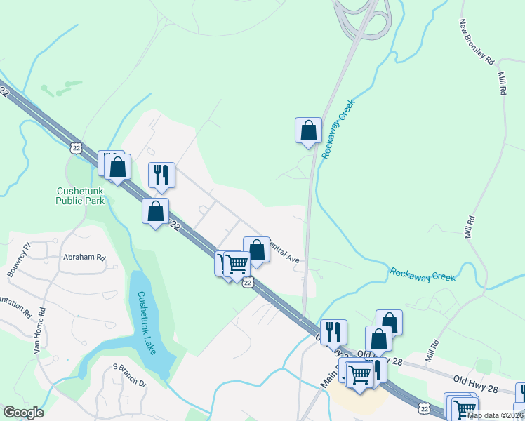 map of restaurants, bars, coffee shops, grocery stores, and more near 13 Central Avenue in Readington Township