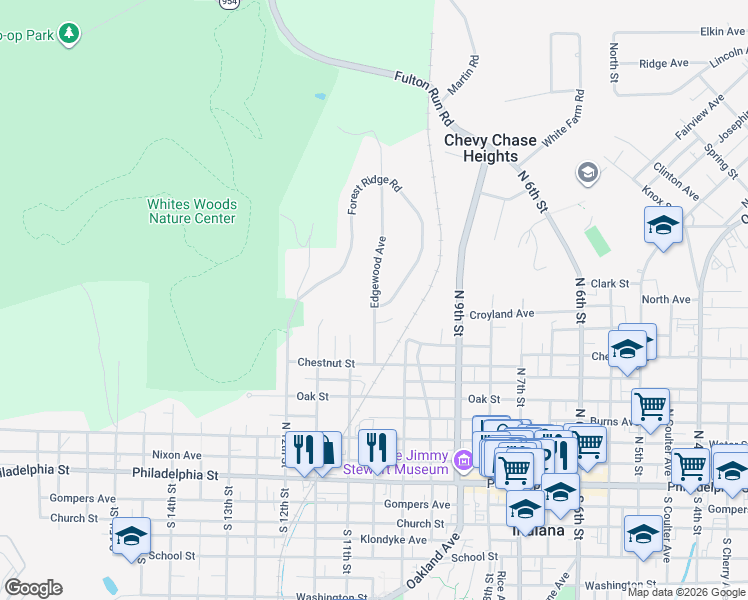 map of restaurants, bars, coffee shops, grocery stores, and more near 414 Edgewood Avenue in Indiana
